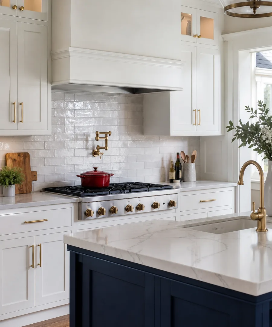 Completed kitchen remodel with tile backsplash and custom cabinetry